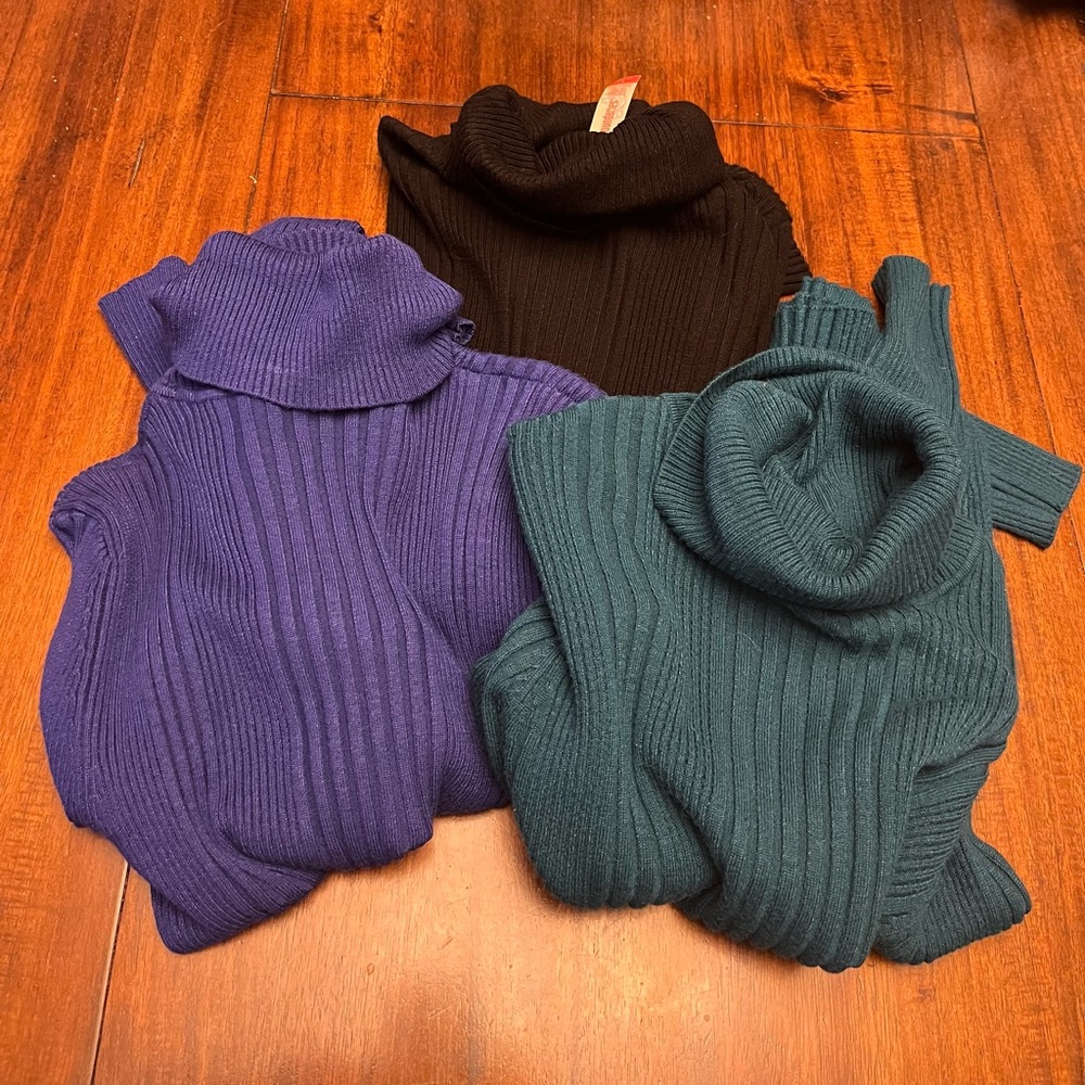 No Boundaries Ribbed Turtleneck Sweaters - Black, Royal Blue, Teal-Green junior